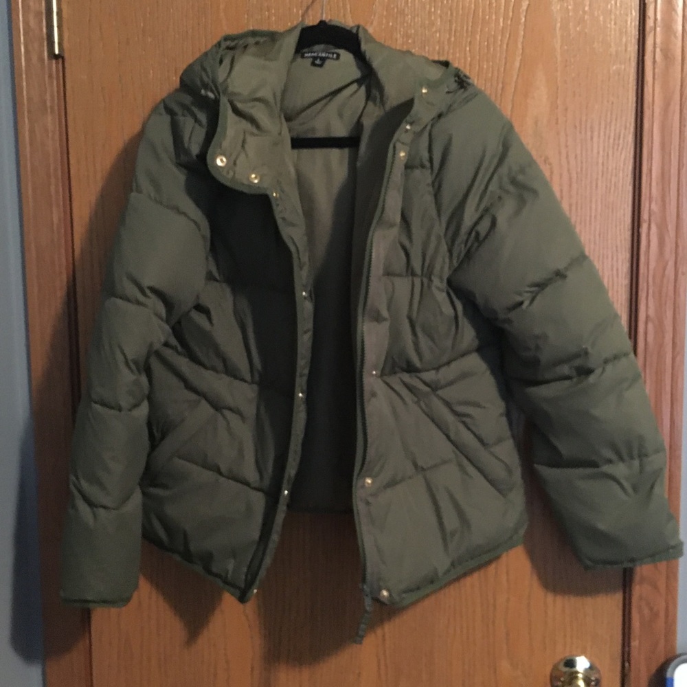 J. Crew Mercantile puffer coat in deep moss, large